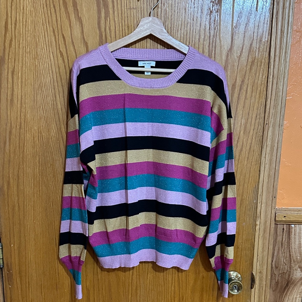 Nine‎ West sz XL glitter sparkle striped fin sweater